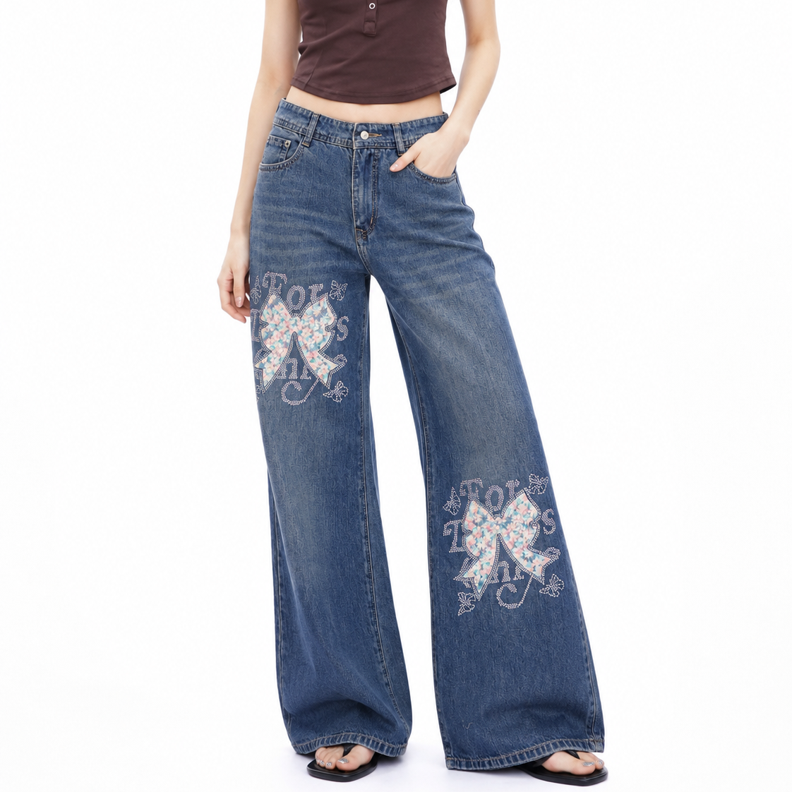 Women's Embellished Women’s Wide-Leg Jeans