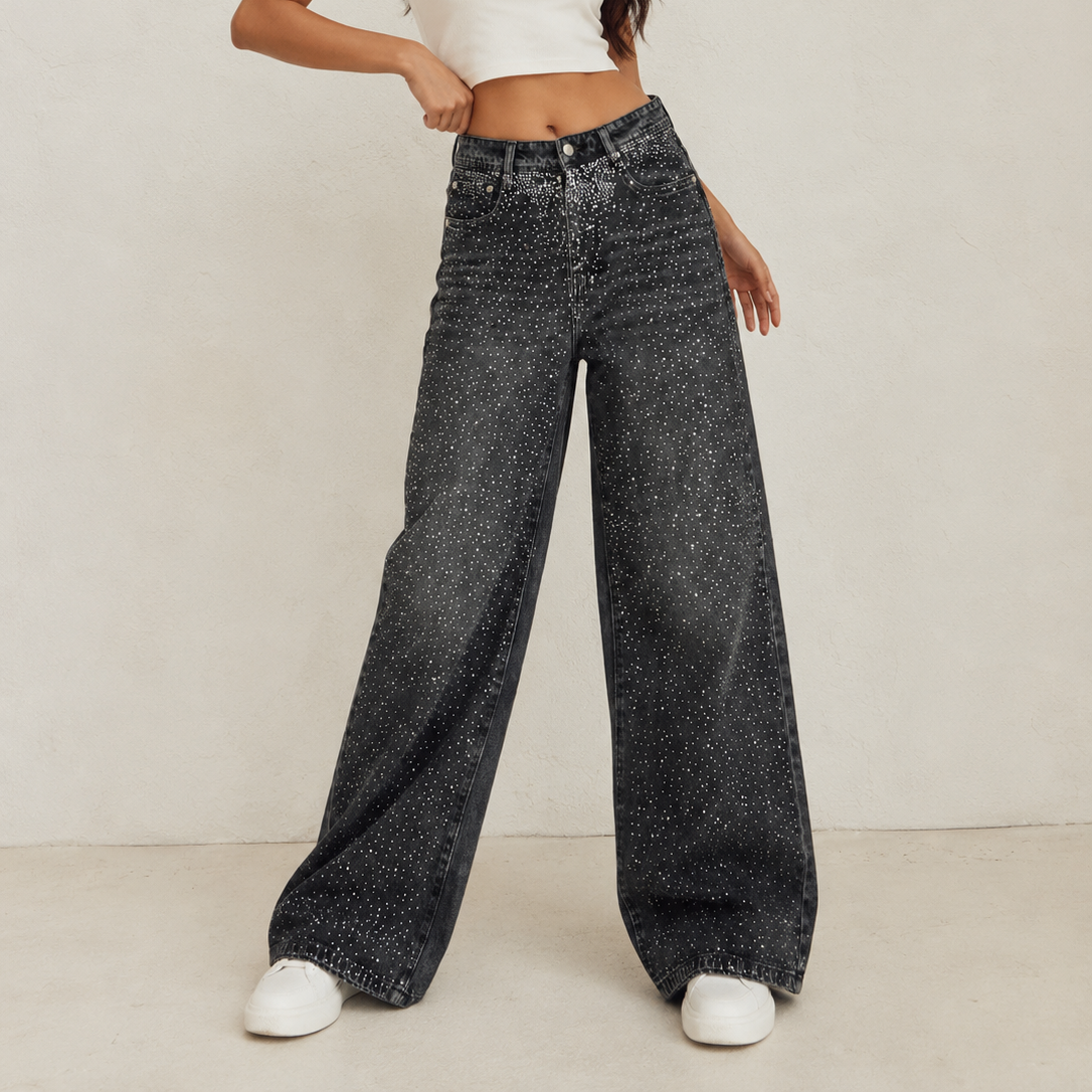 Women's Rhinestone Wide Leg Denim Jeans