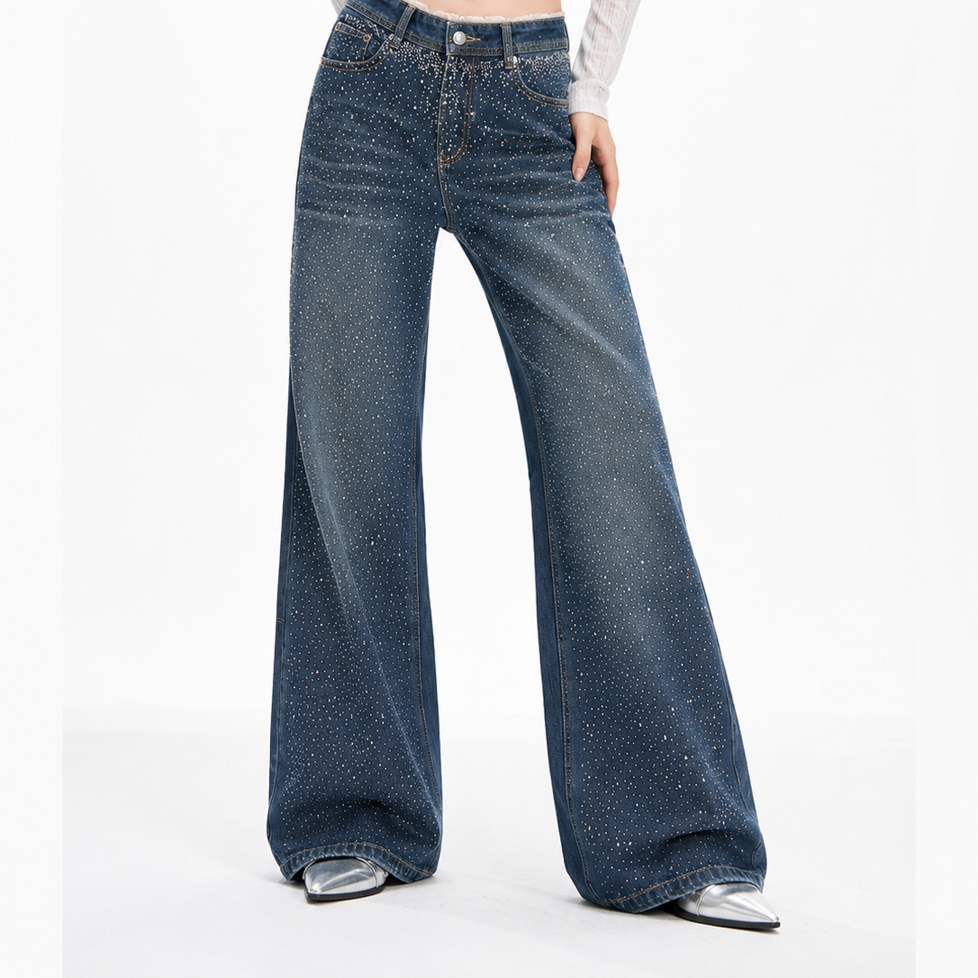 Women's Rhinestone Wide Leg Denim Jeans