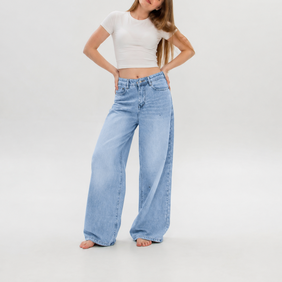 Women's Wide Leg Spray Whiskered Jeans (20157)