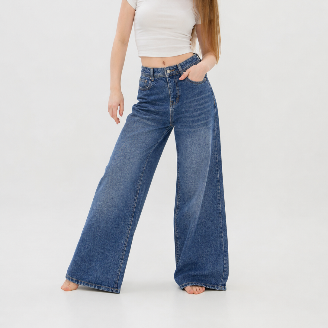 Women's Wide Leg Spray Whiskered Jeans (20157)