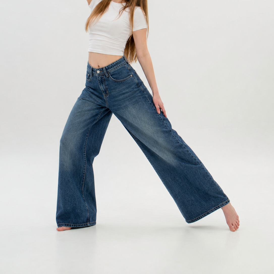 Women's Wide Leg Spray Whiskered Jeans (20157)