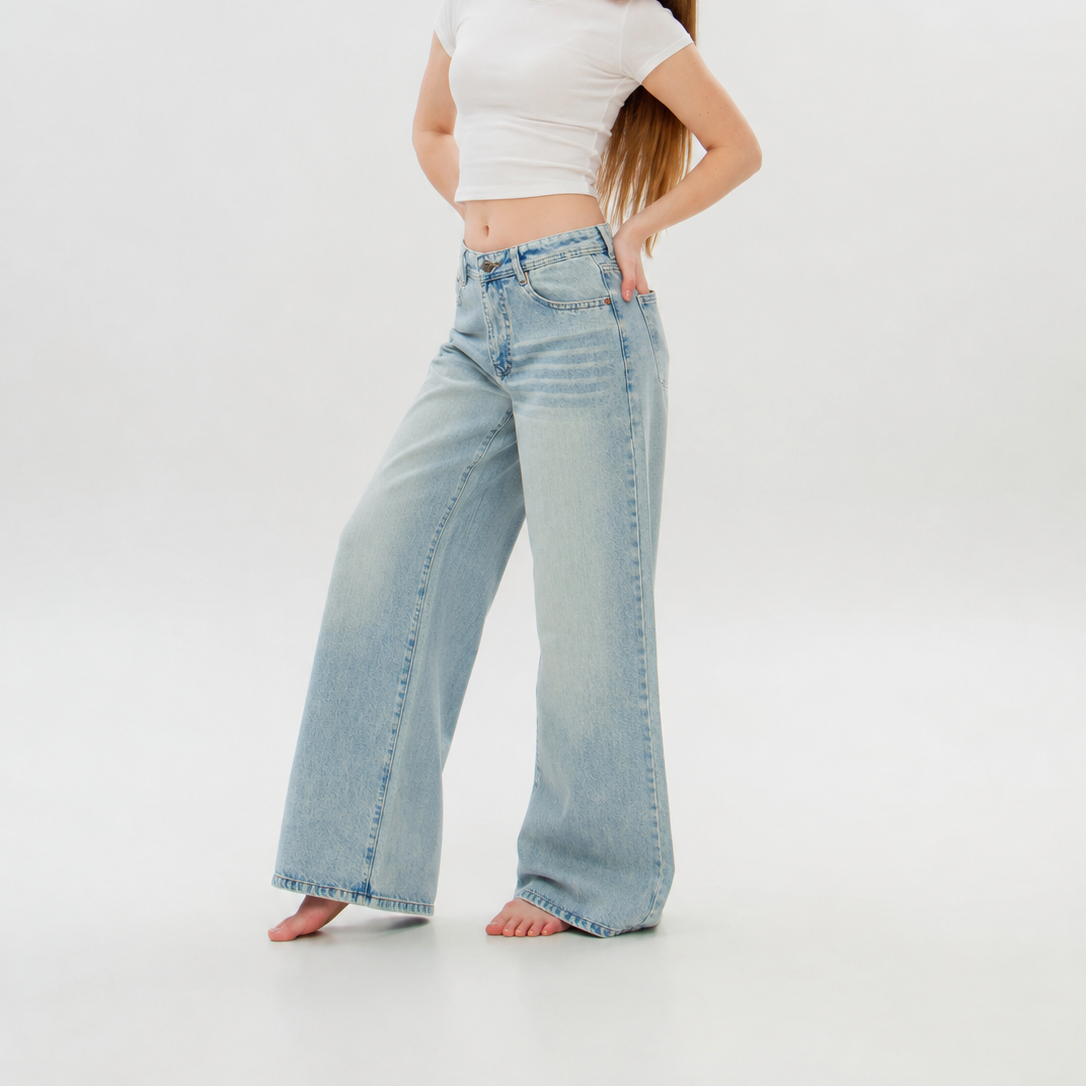 Women's Wide Leg Spray Whiskered Jeans (20157)