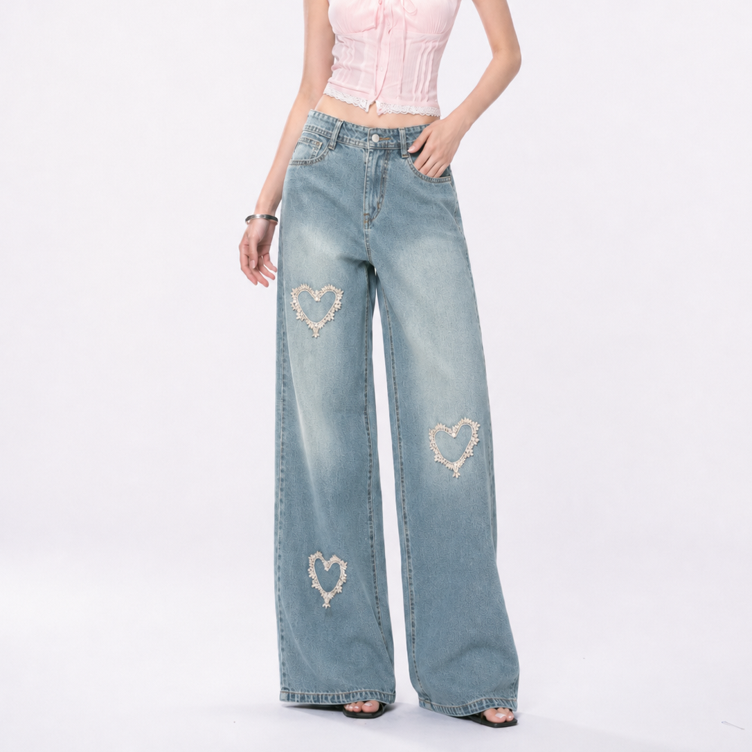Women’s Diamond Heart Wide Leg Jeans