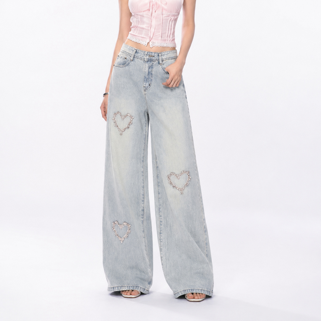 Women’s Diamond Heart Wide Leg Jeans
